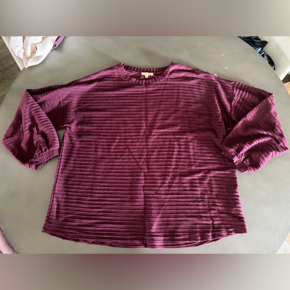 Women's Cotton Bleu Maroon Long Sleeve Blouse Top, size XL